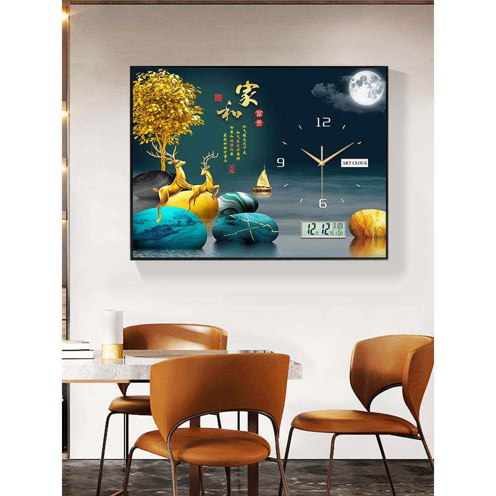 万年历电表箱装饰画带钟表免打孔配电箱遮挡画现代轻奢静音钟挂画