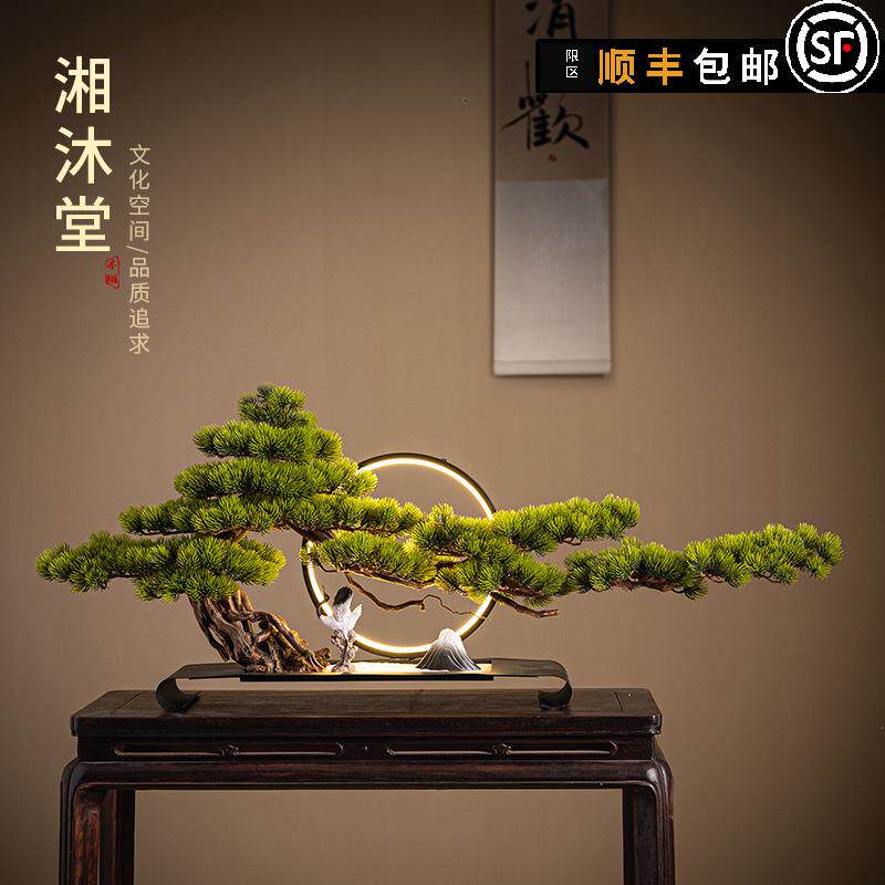 新中式迎客松轻奢绿植摆件入户玄关桌面客厅酒店微景观软装饰