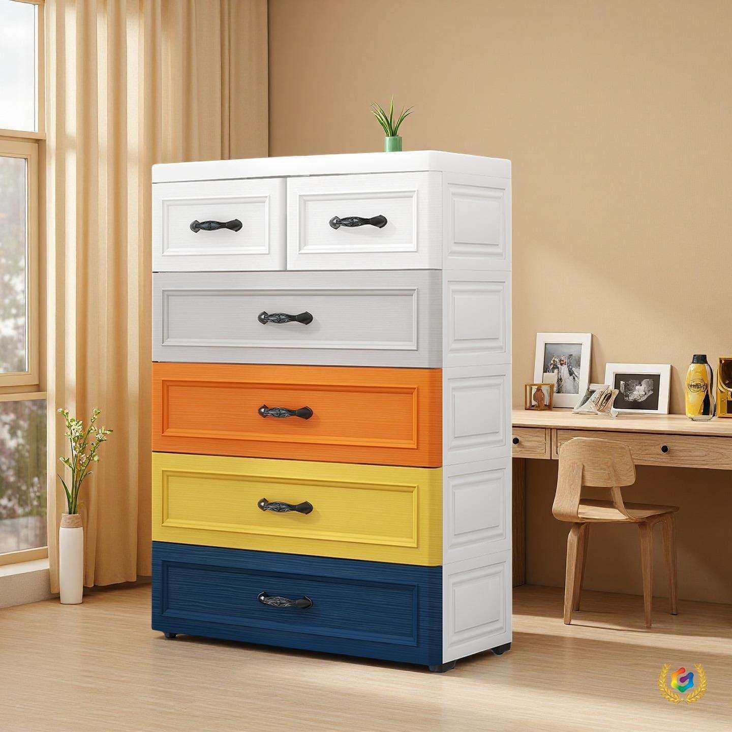 跨境48/53/63欧式塑料多功能收纳整理箱储物柜多层柜子带锁五