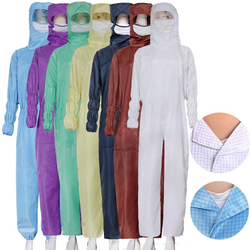 防静电连体服网格斜侧拉链全身洁净服带口面罩净化车间百级无尘服