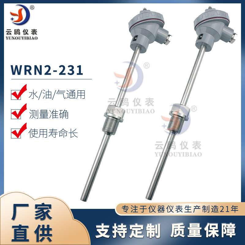 WRN2-231双支热电偶K型Φ12mmM27*2插深350mm四线制双芯热电偶