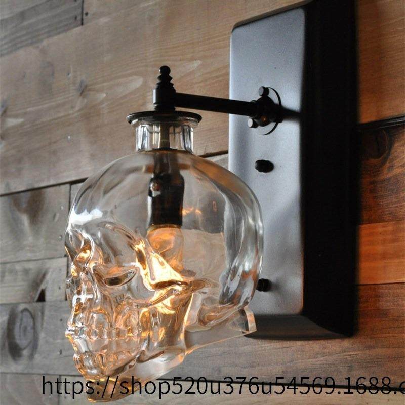 loft个性创意水管酒吧壁灯北欧现代简约复古工业风骷髅头酒瓶壁灯