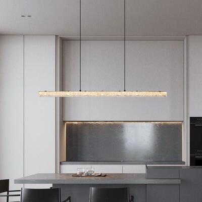 简光现代几何一字长条餐厅简约吊灯吧台意式餐桌轻奢水晶灯具