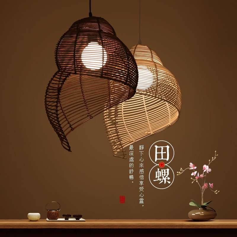 东南亚田园风格竹编灯藤艺海螺吊灯创意藤艺现代茶楼餐厅客厅吊灯
