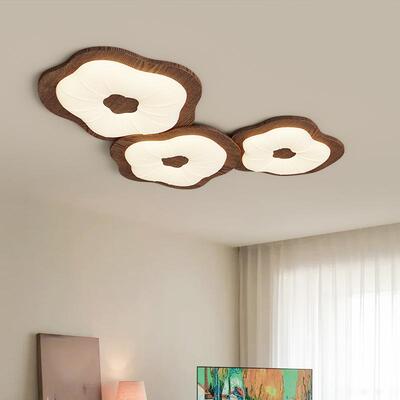 中古卧室灯桃木纹色美式复古简约时尚花瓣大厅房间超亮护眼吸顶灯