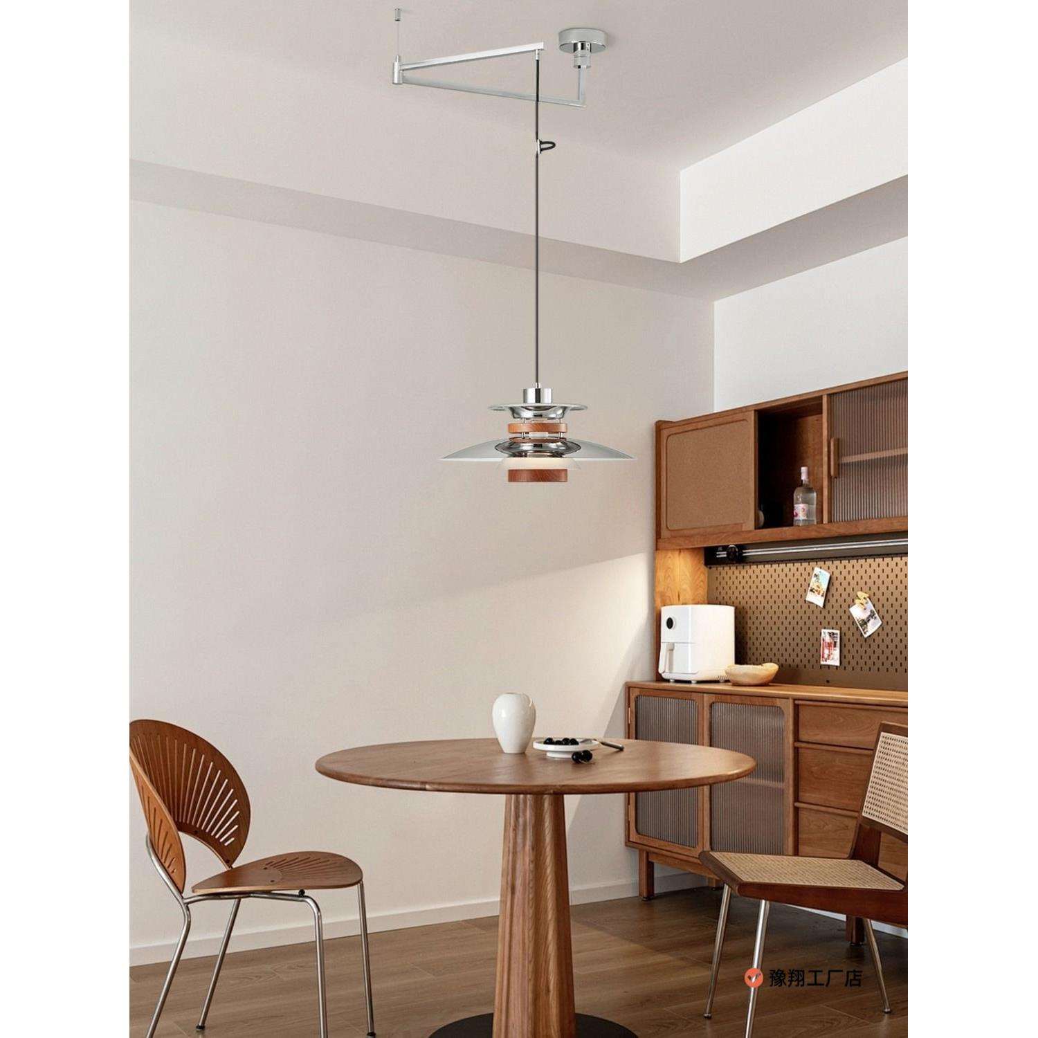 可摇臂折叠餐厅灯吊灯北欧ph5飞碟复古胡桃木设计师吧台餐桌简约