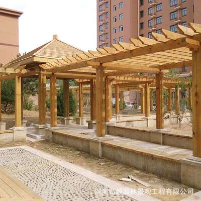 户外防腐木花架庭院葡萄架 公园长廊凉亭 防腐木实木葡萄架