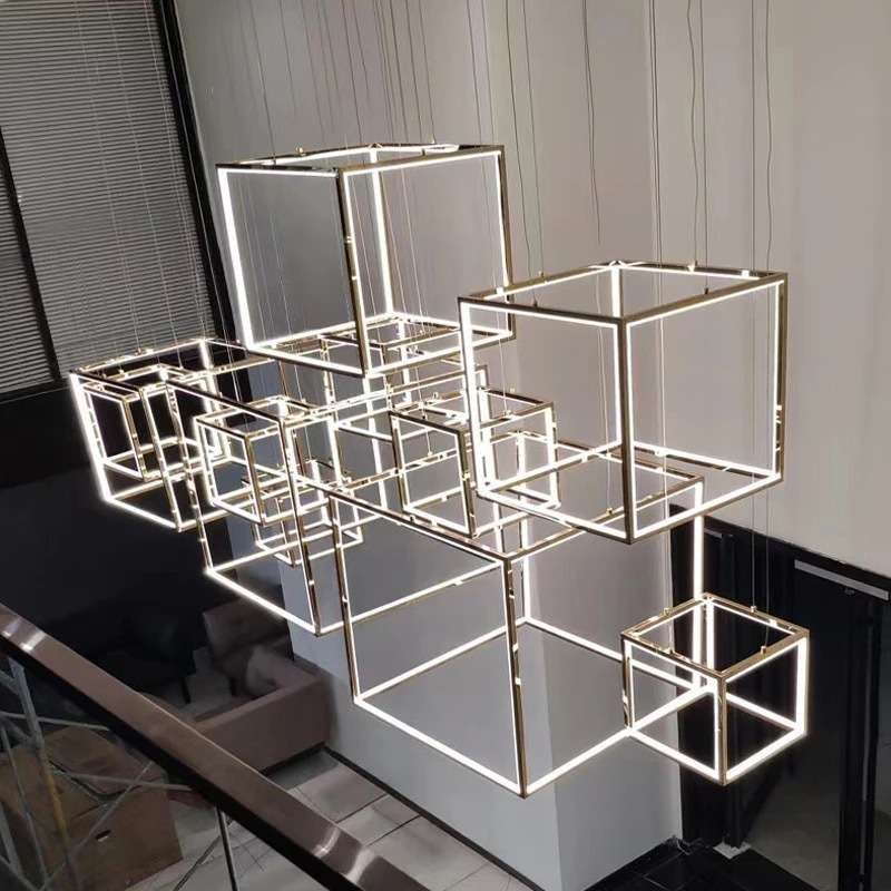 几何线条不锈钢吧台展厅家居客厅餐厅设计师装饰轻奢无极调光吊灯