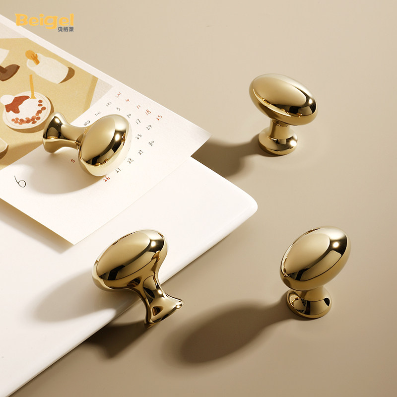 金色拉手鸽子蛋法式门把手轻奢单孔衣橱门黄铜柜子亮金色纯铜拉手,基础建材,小拉手,淘宝优惠券,粉丝福利购,淘宝优惠卷