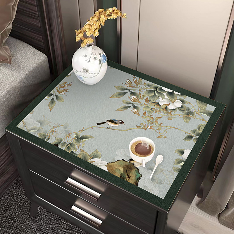 中式水墨风家用床头柜皮革垫盖布防水防油免洗一擦及净氛围感盖巾