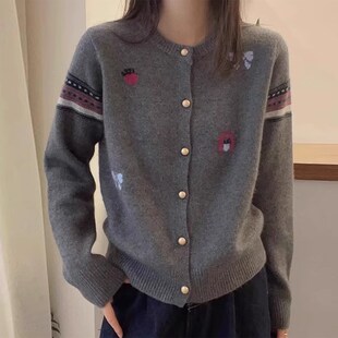 高级感新年红色针织开衫女秋冬小个子设计感春季本命年毛衣外套