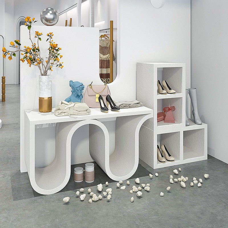 服装店展示桌摆放陈列道具创意韩风白色软装桌子女装店流水台地台