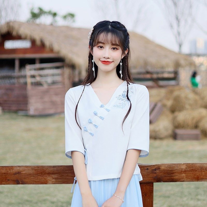 新中式国风日常汉服套装女款改良旗袍上衣阔腿裙裤禅意茶服两件套