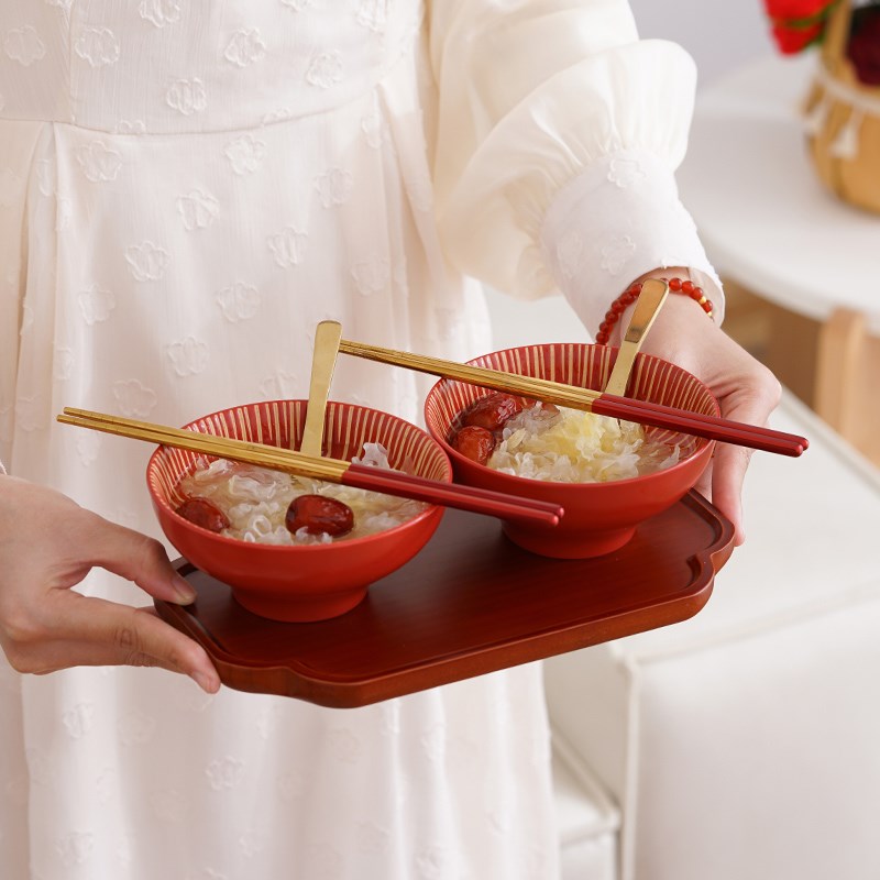 恒列结婚对碗筷套装红色陶瓷喜碗一对结婚礼物送新人女方新婚陪嫁