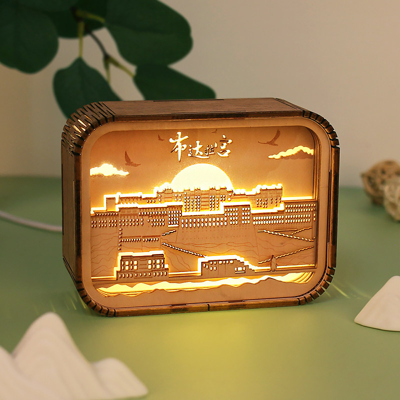 创意生日礼物桌面摆件文创3D小夜灯卧室睡眠气氛灯布达拉宫木雕灯,家装灯饰光源,氛围灯,淘宝优惠券,粉丝福利购,淘宝优惠卷