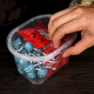 沙拉水果捞外卖打包盒带锁扣加厚冰箱食品收纳盒500一次性塑料盒