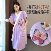 浴巾式 可穿可裹巾家用非纯棉吸水带帽大人浴裙 浴袍女冬2022年新款