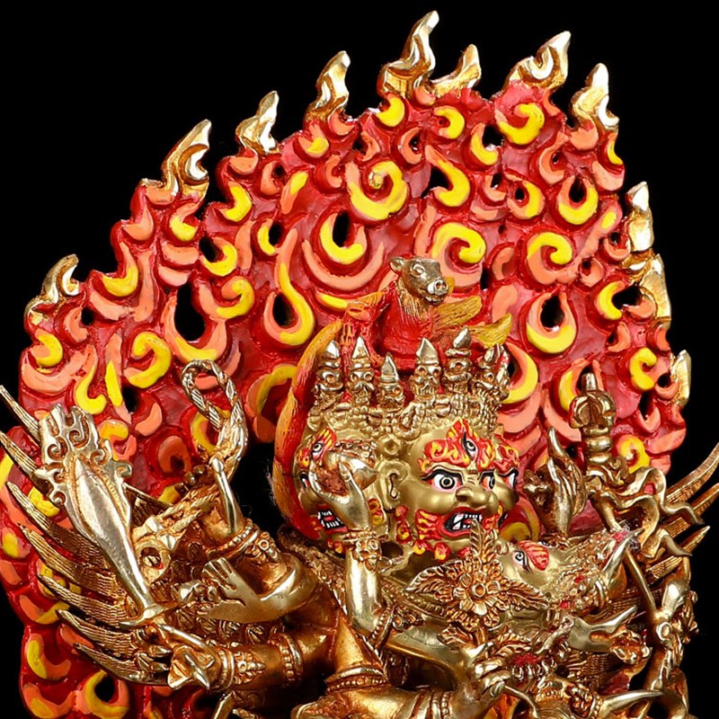 尼泊尔手工纯铜马头明王佛像全鎏金马头金刚8寸密宗居家供奉摆件