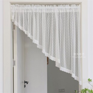 法式 复古门帘隔断走廊三角帘厨房短帘半帘窗幔帘头免打孔田园白色