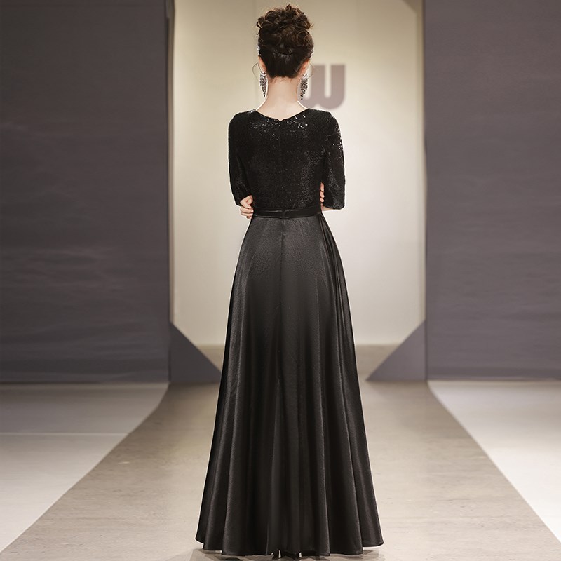 黑色大合唱团演出女主持指挥服舞台比赛宴会表演成人晚礼服装长裙