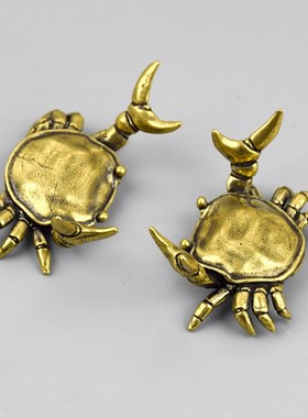 黄铜举重螃蟹摆件新款实心横财将军居家办公茶宠茶桌铜工艺品笔架