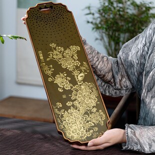 纯铜储水式茶盘实木胡桃木客厅家用单独茶托新中式长方形茶台茶盘