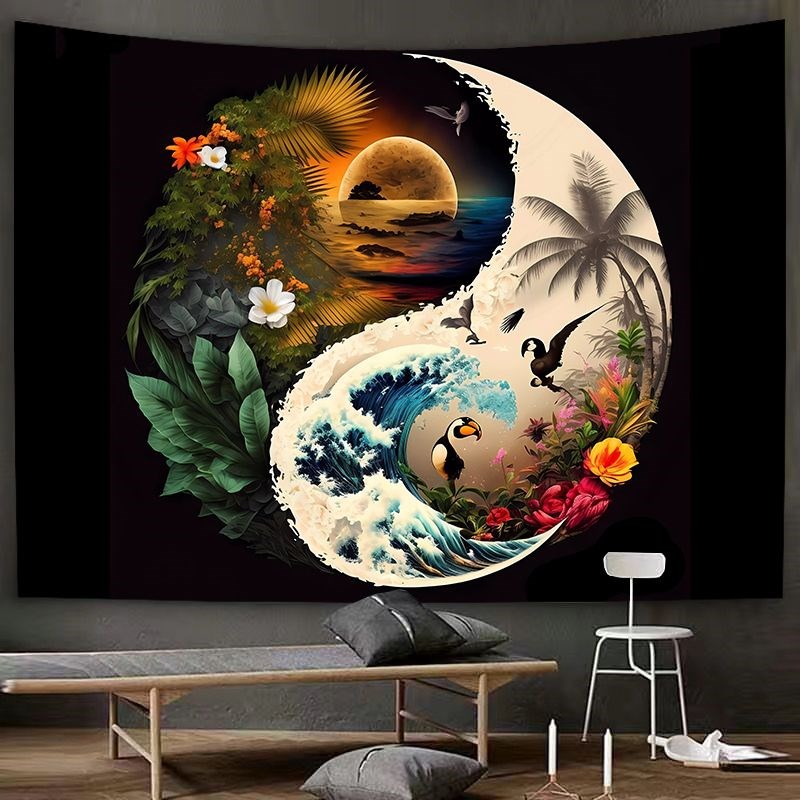 太极中式挂布背景布挂毯小众高级感房间装饰布卧室床头装饰画布艺图片