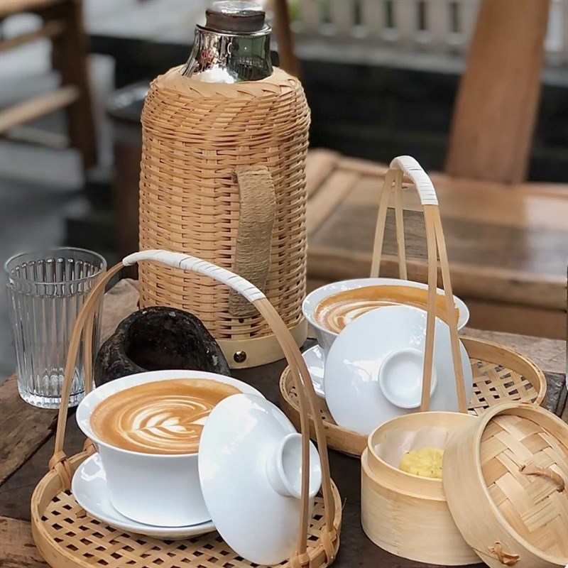 盖碗茶咖啡手提篮小蒸笼温水壶竹编纯手工编织茶室餐厅果盘糕点盘