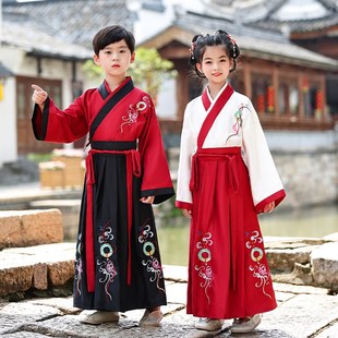 儿童汉服女童中国风古装国学服开笔礼小学生花木兰服装朗诵演出服