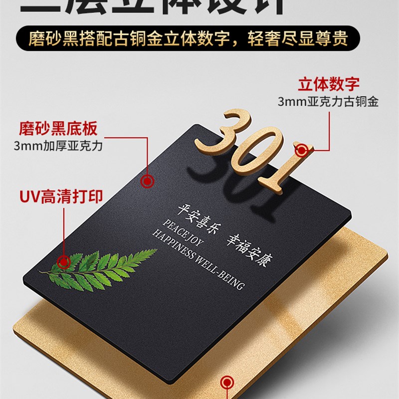门牌号码牌家用高级感平安喜乐亚克力个性创意定制轻奢别墅酒店民