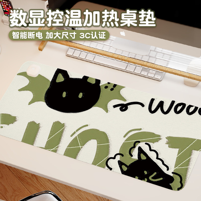 可爱猫咪加热鼠标垫子女生卡通ins超大发热暖桌垫办公室垫子桌面垫防水usb电脑键盘垫电热板暖手桌垫可加热垫