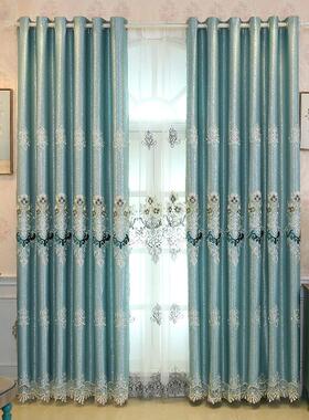 欧式绣花窗纱黄色窗帘布遮光2024新款流行卧室窗客厅成品高档大气