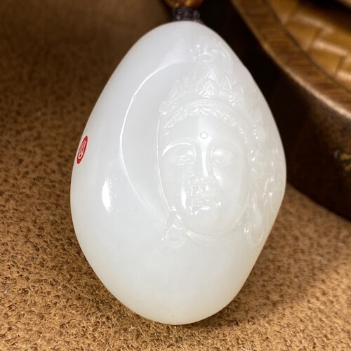 和田羊脂白玉观音吊坠收藏级
