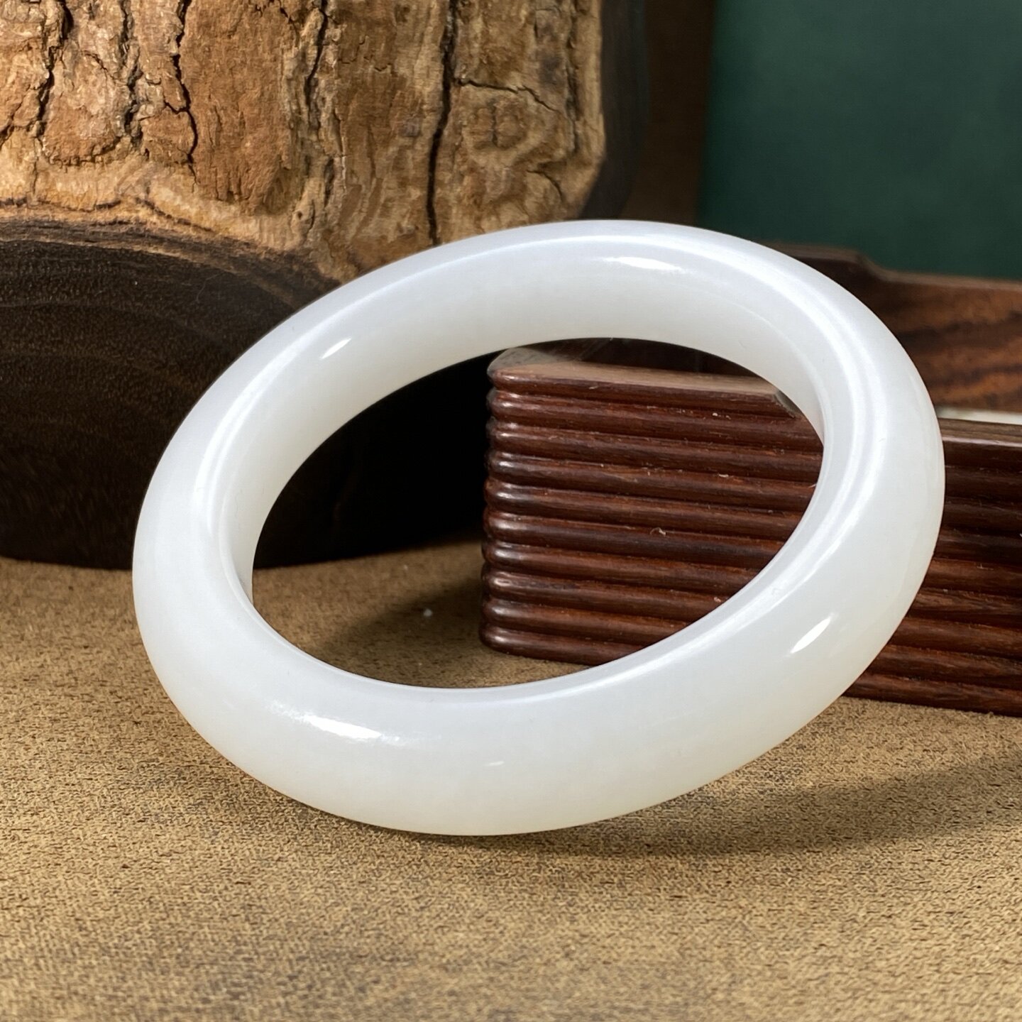 53.5圈口脂白新疆和田玉山料平安镯手镯白玉手饰天然玉石正品礼物