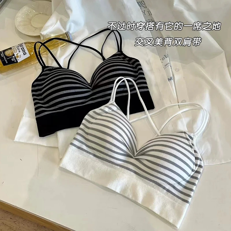 Belisia工厂店性感纯欲吊带背心女交叉美背带胸垫聚拢无钢圈内衣