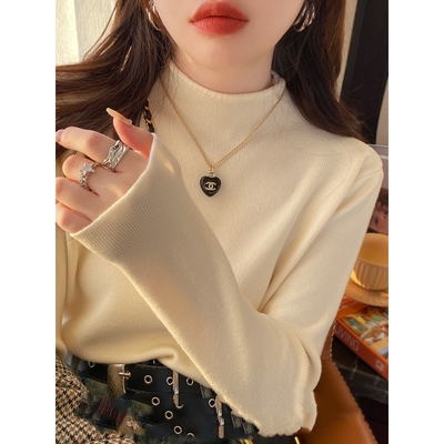 打底衫女春秋2025新款内搭高级感中领毛衣黑色半高领针织衫上衣