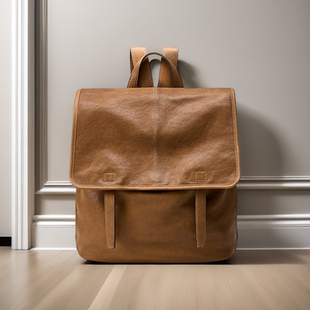 裘%真信使双肩包竖款植鞣牛皮上班通勤大容量男女同款休闲背包