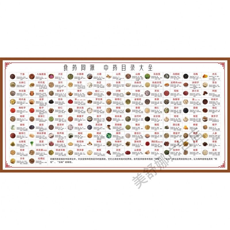 中医馆药食同源中药目录大全宣传海报性味功效贴画养生馆壁画