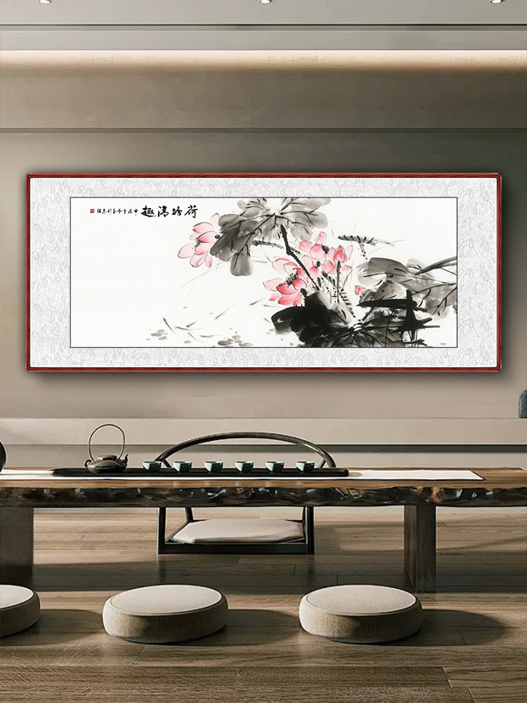 纯手绘真墨荷花画荷塘凉中国画茶室背景墙挂画客厅沙发装饰画