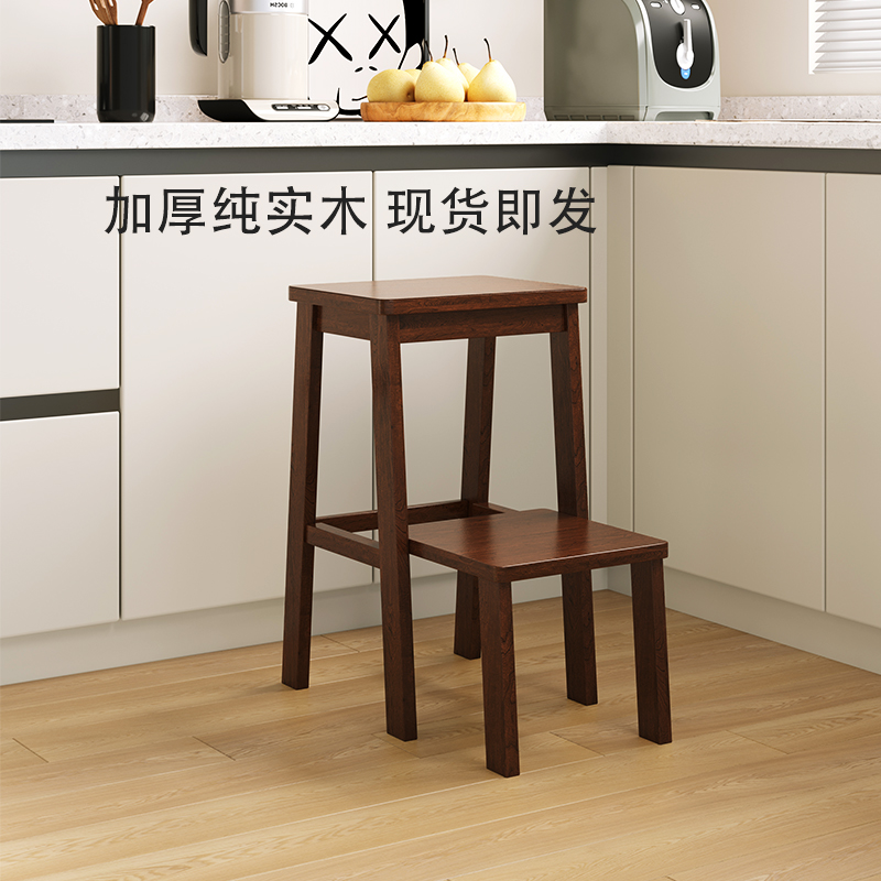 实木梯凳家用推拉式台阶凳子加厚两步梯登高楼梯爬高凳多功能梯子