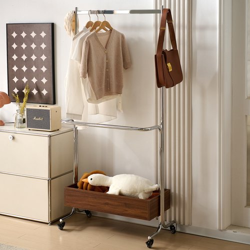 衣帽架落地卧室家用美容院中古风简易置物架室内衣服收纳架挂衣架