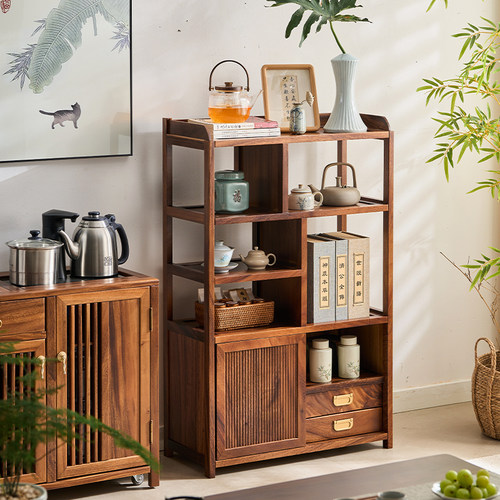 胡桃木博古架中式茶柜茶具置物架实木茶叶展示柜茶架子书柜书架子