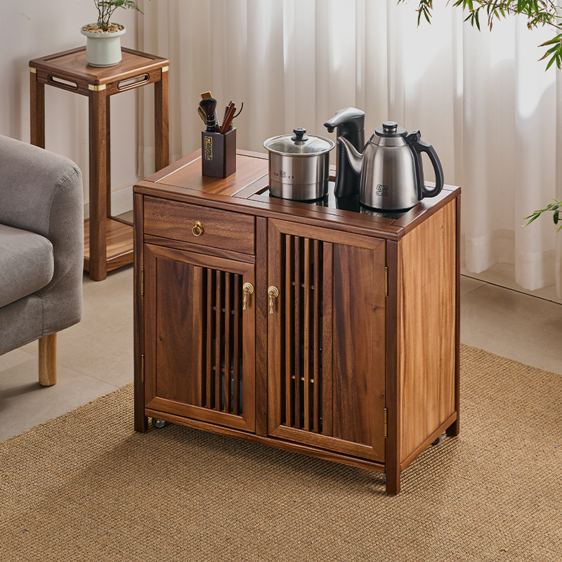 胡桃木双门茶水柜烧水壶一体