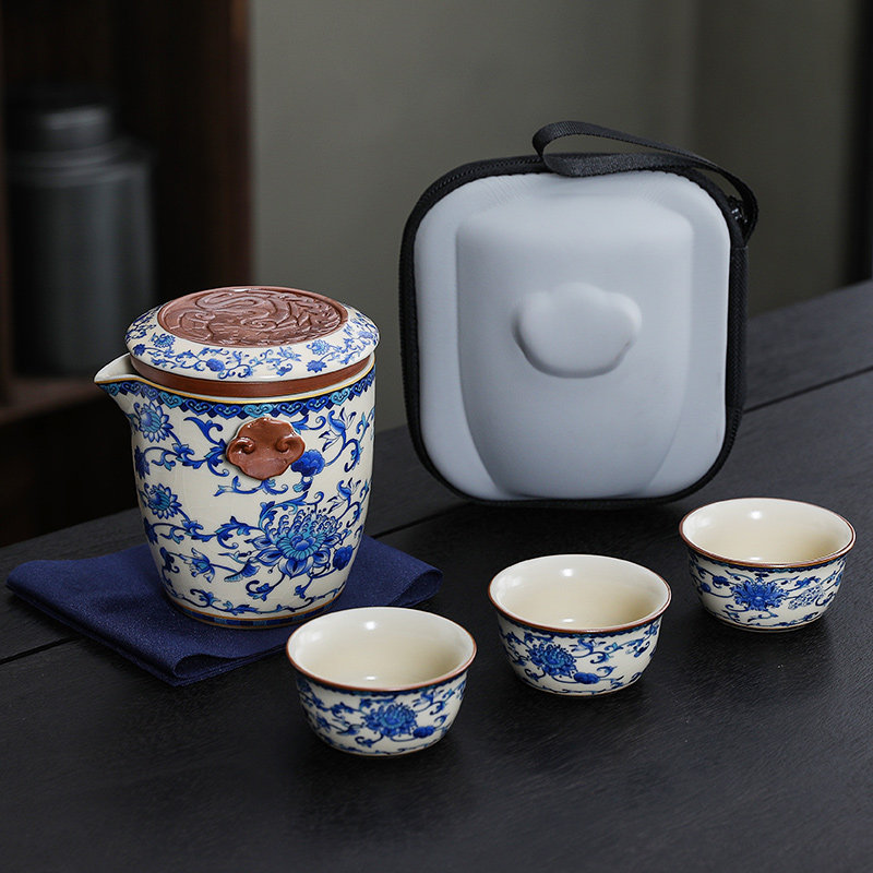 可携式快客杯一壶三杯旅行茶具套组汝窑功夫茶杯户外车载随身泡茶,餐饮具,旅行茶具,淘宝优惠券,粉丝福利购,淘宝优惠卷