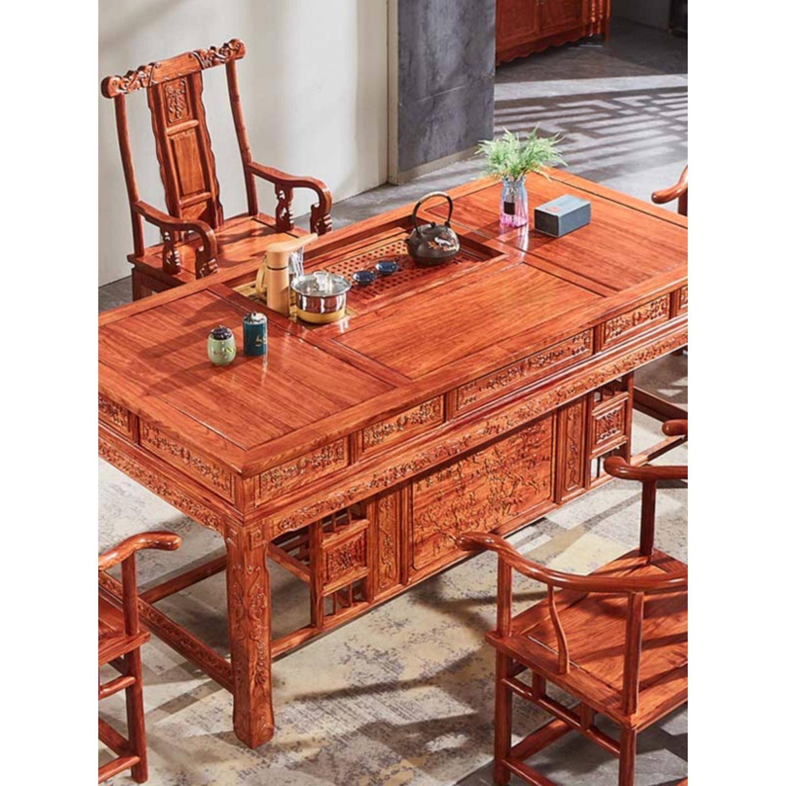 需定制红木茶桌椅组合刺猬紫檀花梨木茶台实木客厅办公室新中式简