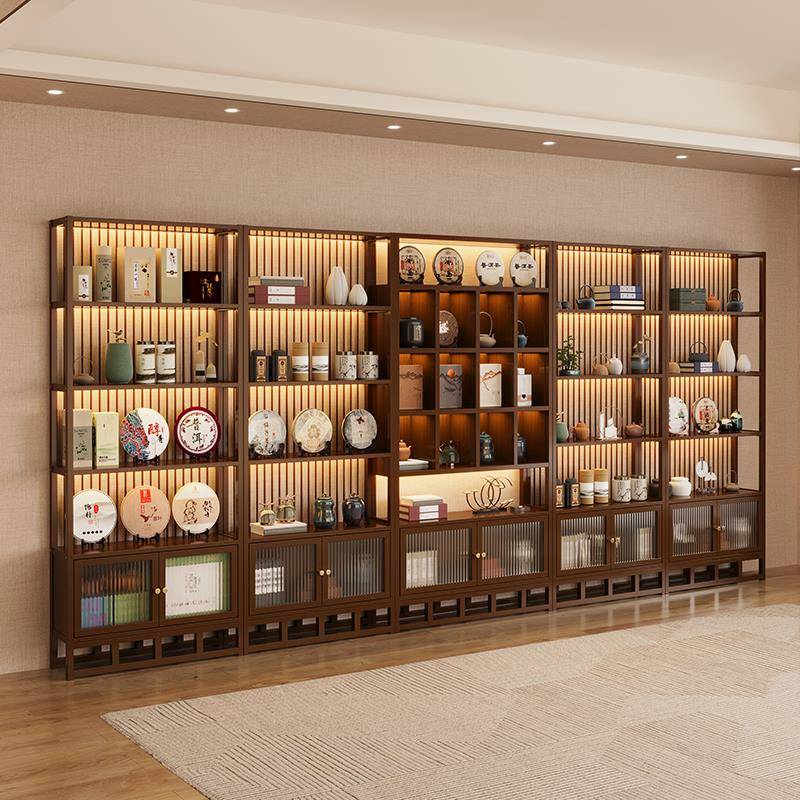 需定制新中式实木博古架办公室多宝阁茶室茶架摆件展示柜茶叶茶具