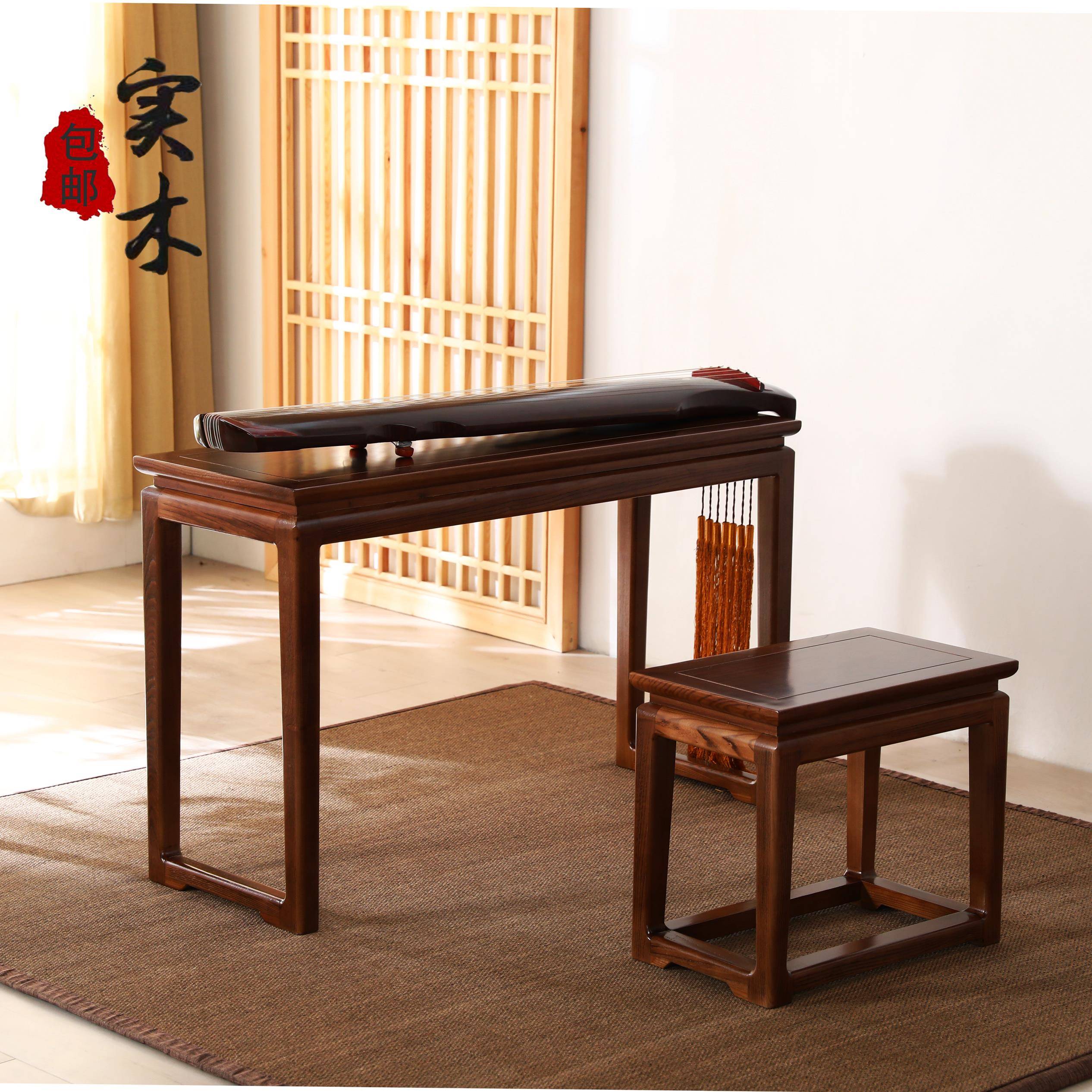 需定制新中式全实木古筝桌琴桌琴凳老榆木仿古国学桌禅意共鸣琴台
