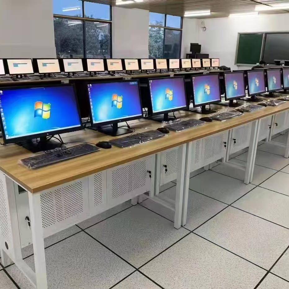 需定制学校学生机房微机室电脑桌单人双人一体机电脑桌椅台式实训