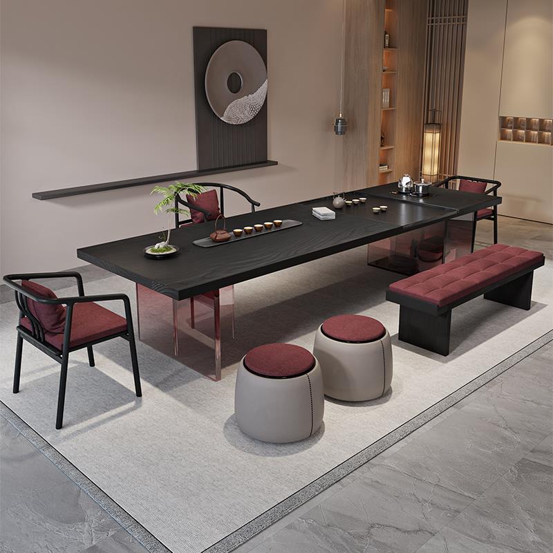 需定制2025新款实木茶桌椅组合带茶盘烧水壶一体两用酒店大堂接待