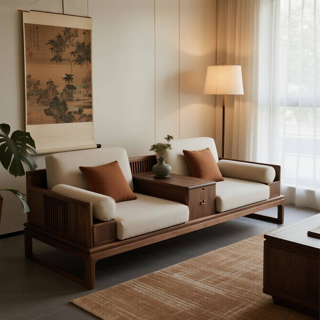 需定制宋氏美学禅意黑胡桃木沙发设计师同款酒店办公室白蜡木高端